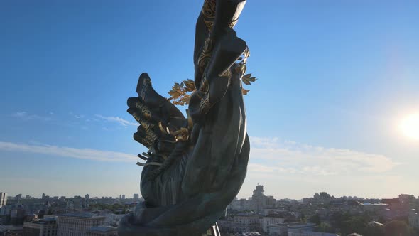 Monument in the Center of Kyiv, Ukraine. Maidan. Aerial View