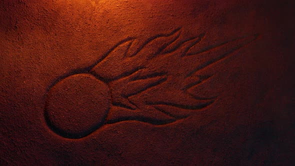 Asteroid Ancient Stone Carving Lit Up With Fire