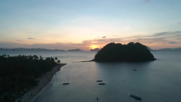 Aerial View of Beach Sea and Island in the Sunset