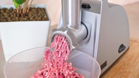 Meat in an Electric Meat Grinder