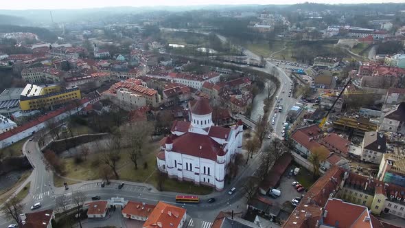 Aerial view of the Cathedral of the Theotokos in an old town of Vilnius, Lithuania