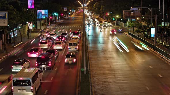 Car traffic. timlamps traffic of cars on roads in bangkok