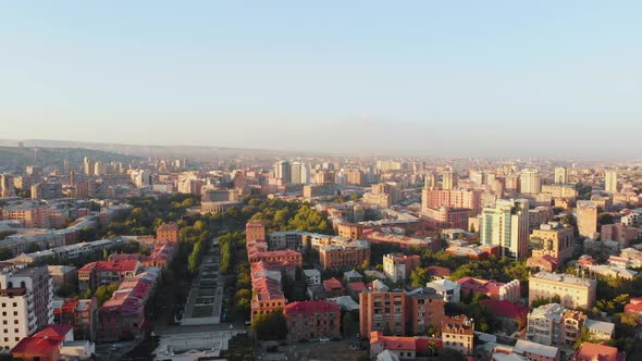Aerial Panning View Yerevan City Panorama