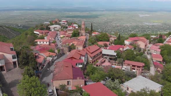 Aerial view of beautiful city of love Sighnaghi. Georgia 2019 spring