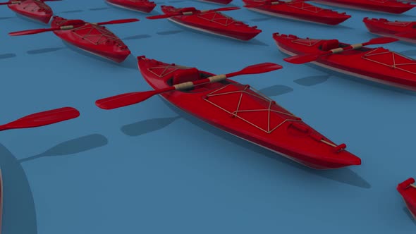 Multiple Red Kayaks In A Blue Background 4k