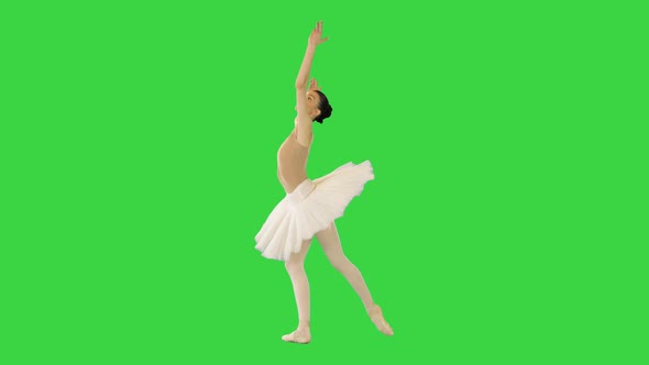 Young Ballerina Makes Some Ballet Movements and Runs Away on a Green Screen Chroma Key