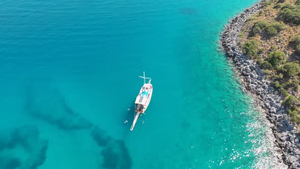 4k Aerial view of boats, Yacht in the bay sea in Fethiye Turkey,Summer vibes, Amazing turquoise sea3
