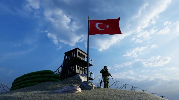 Keeping guard soldier guarding the border in Turkey