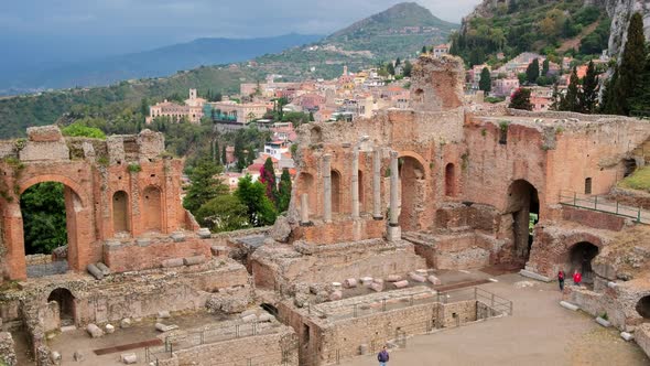 Ruins of Ancient Greek Theatre in Taormina, Sicily