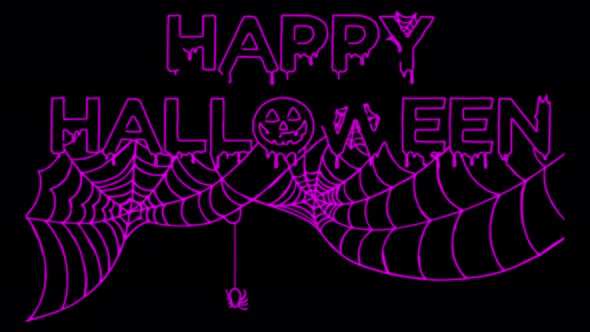 Abstract seamless 4K animation of neon lines Halloween animation on black background.