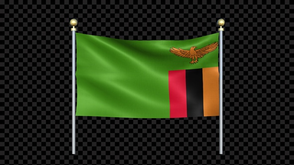 Zambia Flag Waving In Double Pole Looped