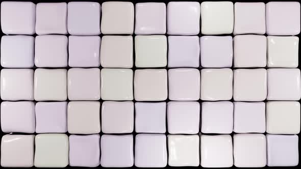 3D animation pulsating white elastic cubes. White soft cubes randomly moving pattern. Jelly cubes