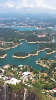 Aerial Vertical View Guatape and it's Surrounding Lake from Rock of Guatape