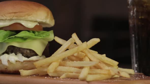Beef Cheese Burger With French Fries Display - Slider - Moving Towards