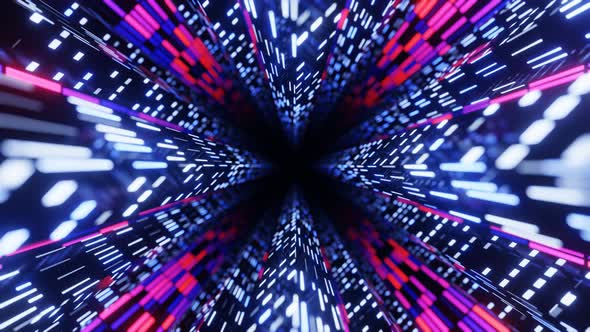 Fly Through Mirror Designs Form Tunnel Technology Cyberspace with Neon Glow