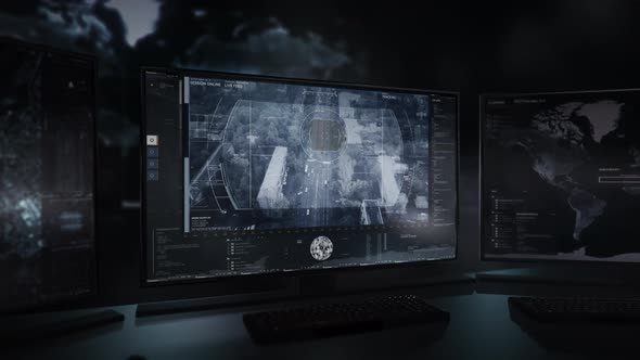 Police security drone is pursuing the target suspect vehicle on the city streets alt