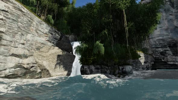 Waterfall in the middle of the forest when it rains