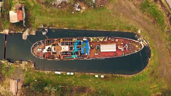 Top-down aerial view of a shipwreck