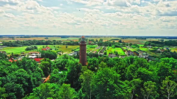 Lighthouse by Sea. Tourism by Baltic sea in Poland