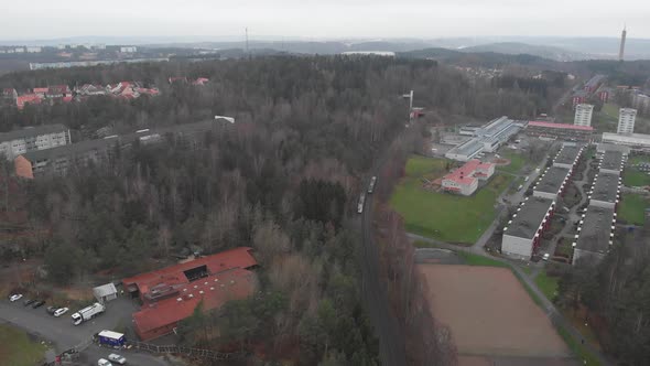 Gothenburg Outskirt Tram at Suburban Area with Forest