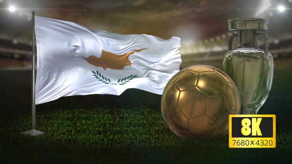 8K Cyprus Flag with Football And Cup Background Loop