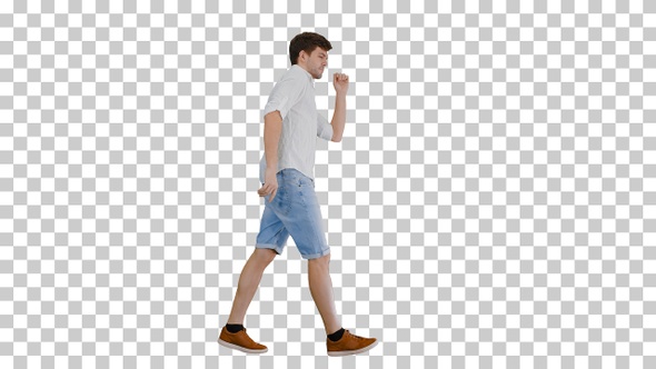 Young man in casual clothes dancing happily, Alpha Channel