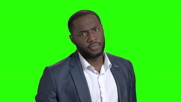 Man Showing Different Gestures on Green Screen.