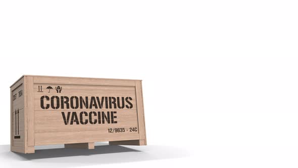 Big Wooden Crate with a Vaccine for Coronavirus