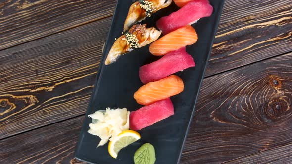 Nigiri Sushi on a Plate.
