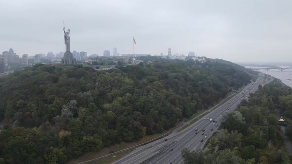 Kyiv, Ukraine Aerial View in Autumn : Motherland Monument. Kiev