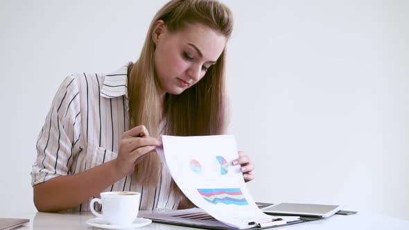 Blonde Business Woman Working at Modern Office