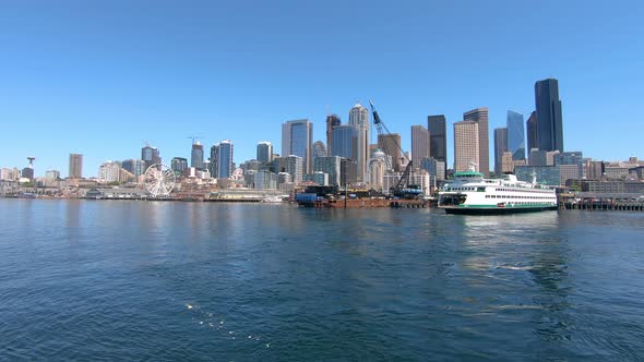 Amazing panorama of famous Seattle sights, Washington, slow motion