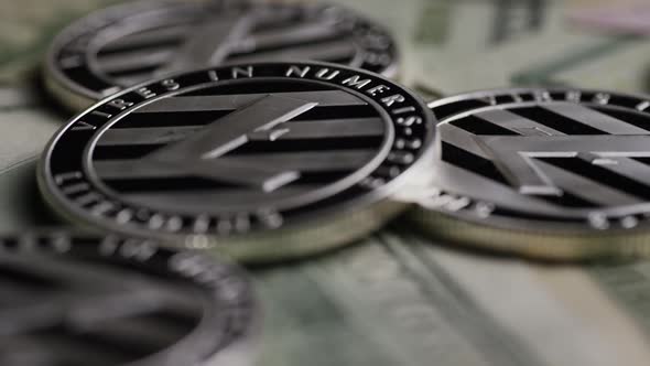 Rotating shot of Bitcoins