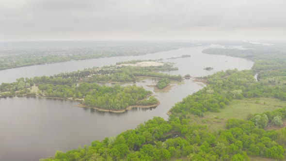 Sunny Summer Day Over Green Islands on a River