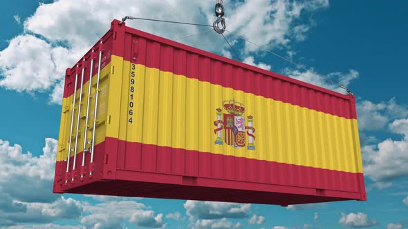 Cargo Container with Flag of Spain