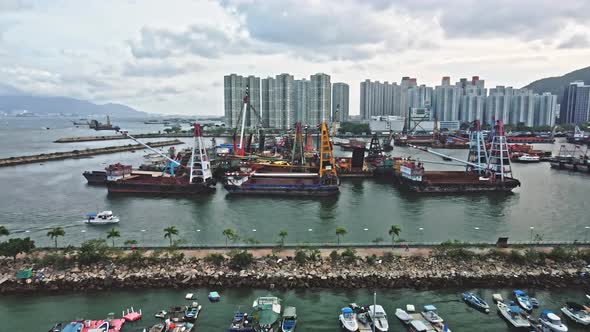Port structure and ships acting as Typhoon shelter in Tuen Mun, Hong Kong