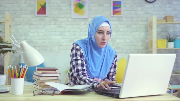 Arab Muslim Young Woman in Hijab Timelapse Office Work