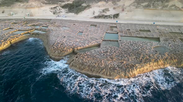 Aerial Sunset View of Salt Pans in Zebbug Gozo