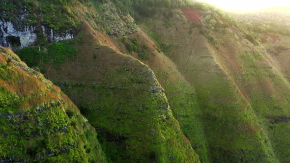Cinematic Nature Aerial  Green Background Scenic Hawaii Nature in Sunset