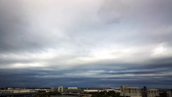 Cloudy day time lapse over Sydney Airport before the rain and storm