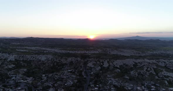 Cappadocia Hills Towers And Town Sunset Aerial View 2