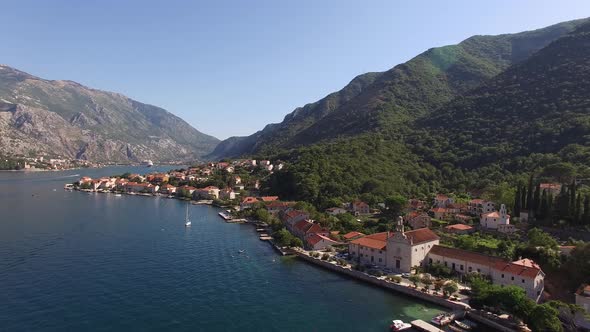 View of the Kotor Bay Between the Towns of Prcanj and Dobrota Montenegro