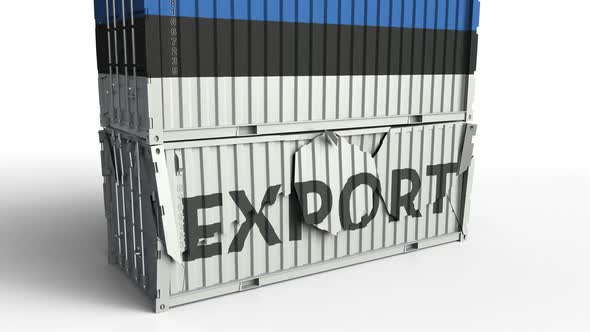 Container with Flag of Estonia Breaks Container with EXPORT Text alt