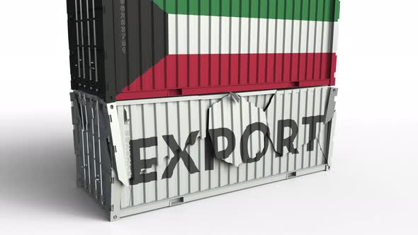 Container with EXPORT Text Being Crashed with Container with Flag of Kuwait