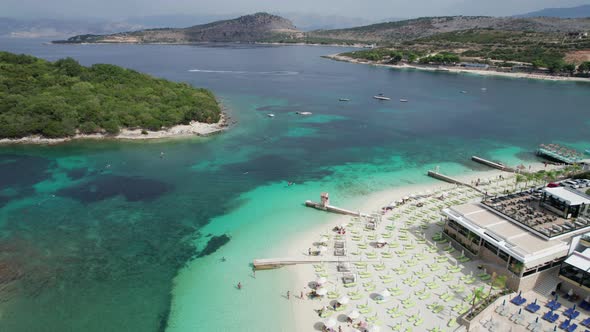 Aerial View Exotic Beach with Turquoise Water in Albania Ksamil Islands