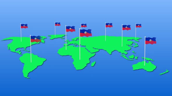 Haiti Flag Wavy Animated On Earth Map