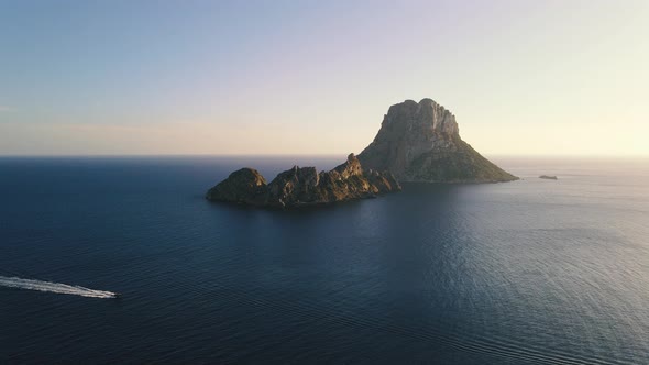 Aerial View of Yacht Near Ibiza Es Vedra and Vedranell Islands