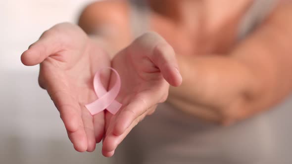 Woman Hold Pink Ribbon