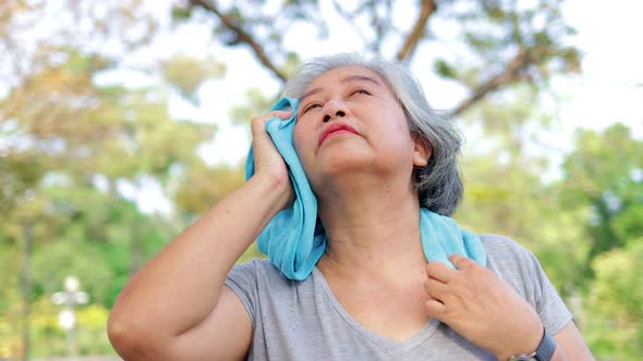 Asian elderly woman exercise in the park in the morning