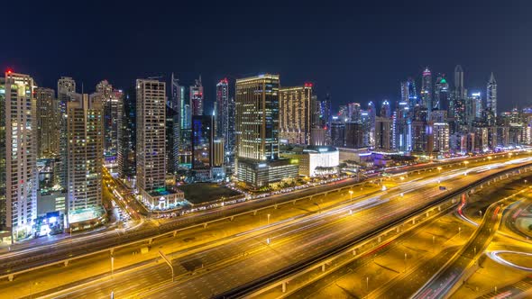 Fantastic Rooftop Skyline of Dubai Marina Timelapse